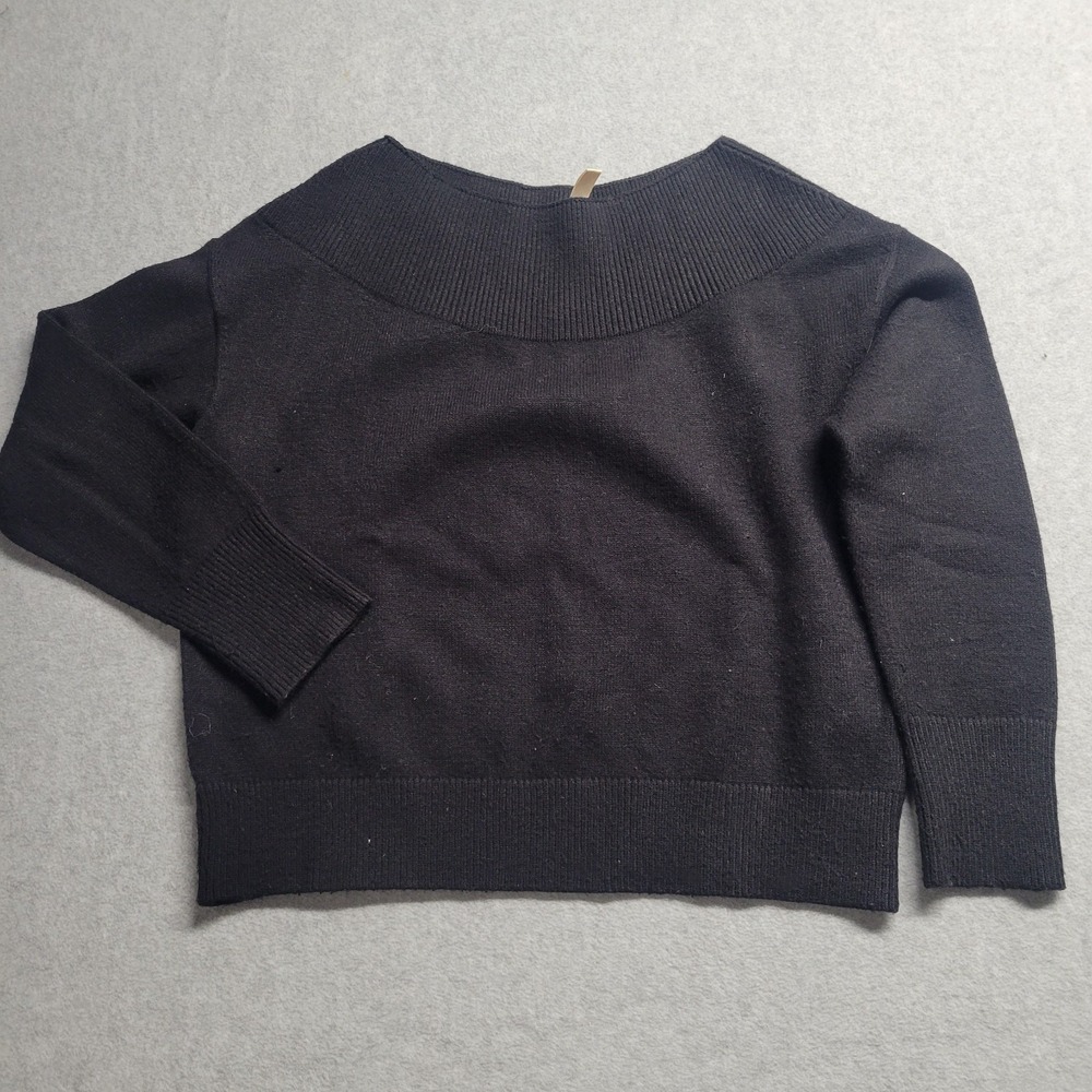 Moth Anthropologie Black Ribbed Boat Neck Off Shoulder Knit Sweater XS